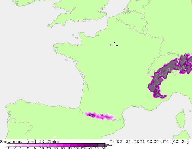 Snow accu. UK-Global  02.05.2024 00 UTC