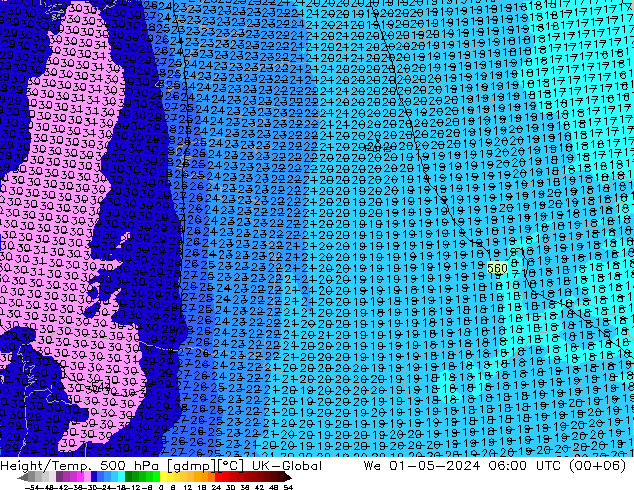 Géop./Temp. 500 hPa UK-Global mer 01.05.2024 06 UTC