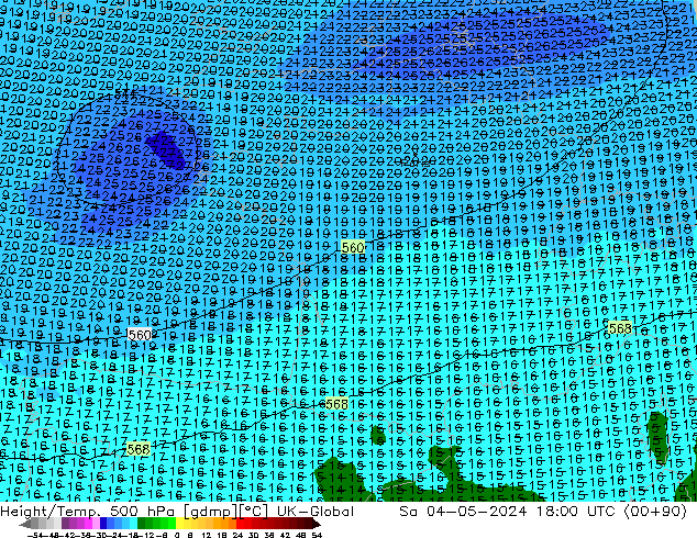 Height/Temp. 500 hPa UK-Global Sa 04.05.2024 18 UTC