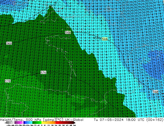 Height/Temp. 500 hPa UK-Global Tu 07.05.2024 18 UTC