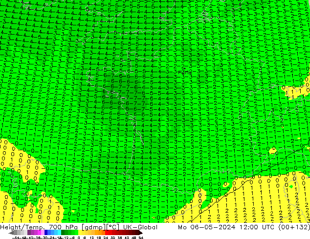 Géop./Temp. 700 hPa UK-Global lun 06.05.2024 12 UTC