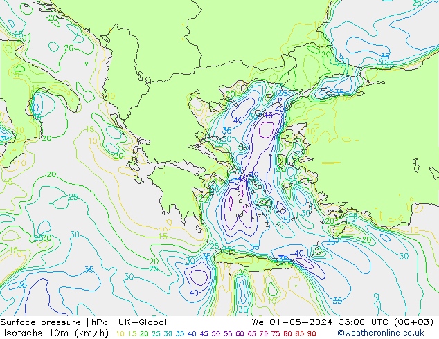 Isotaca (kph) UK-Global mié 01.05.2024 03 UTC