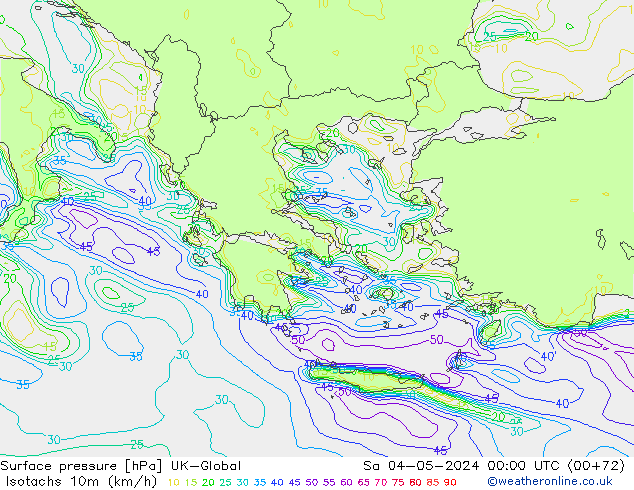 Isotachs (kph) UK-Global Sa 04.05.2024 00 UTC