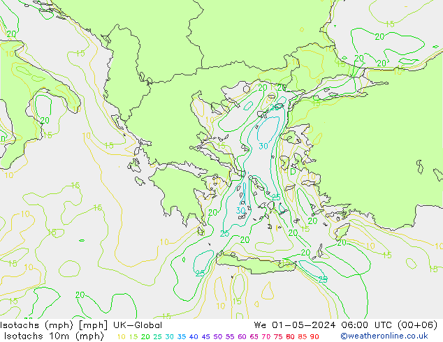 Isotachs (mph) UK-Global ср 01.05.2024 06 UTC