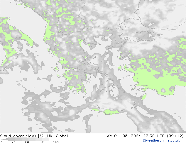 Cloud cover (low) UK-Global We 01.05.2024 12 UTC