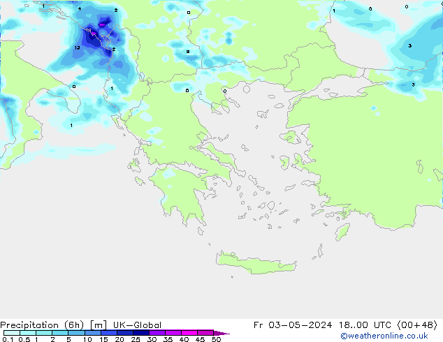 Yağış (6h) UK-Global Cu 03.05.2024 00 UTC