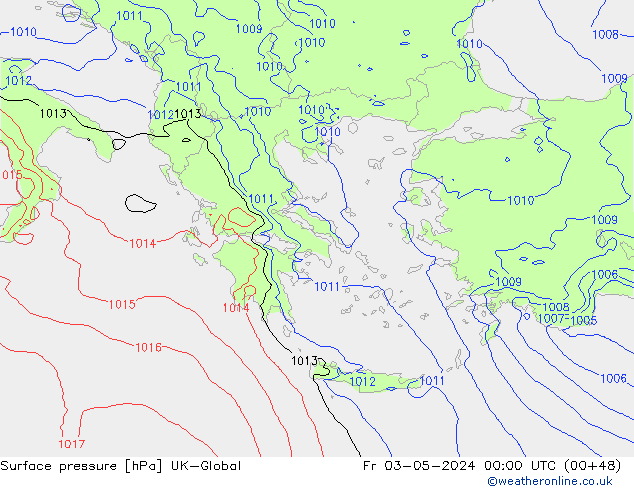 Pressione al suolo UK-Global ven 03.05.2024 00 UTC