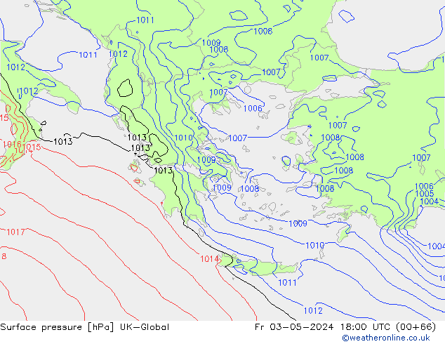 приземное давление UK-Global пт 03.05.2024 18 UTC