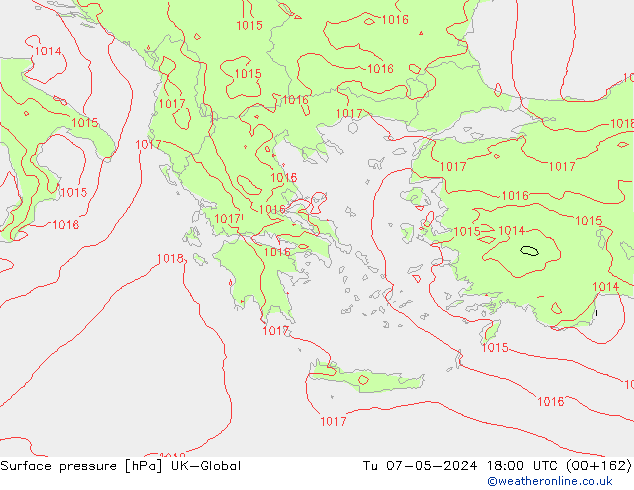 Surface pressure UK-Global Tu 07.05.2024 18 UTC