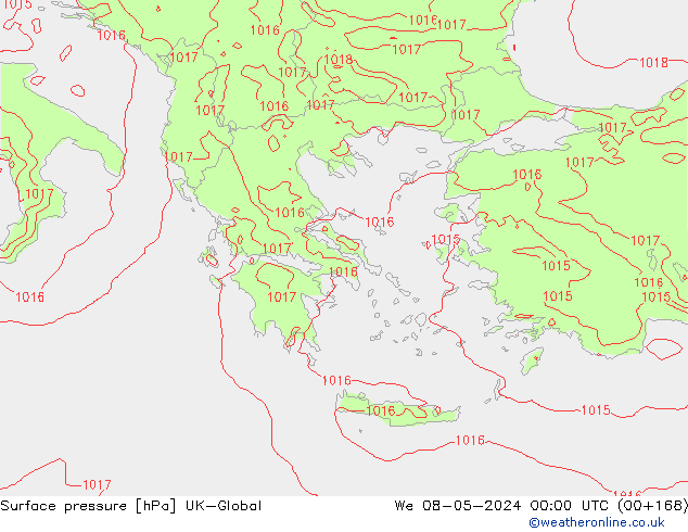 Pressione al suolo UK-Global mer 08.05.2024 00 UTC