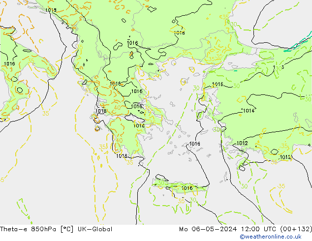 Theta-e 850hPa UK-Global Mo 06.05.2024 12 UTC