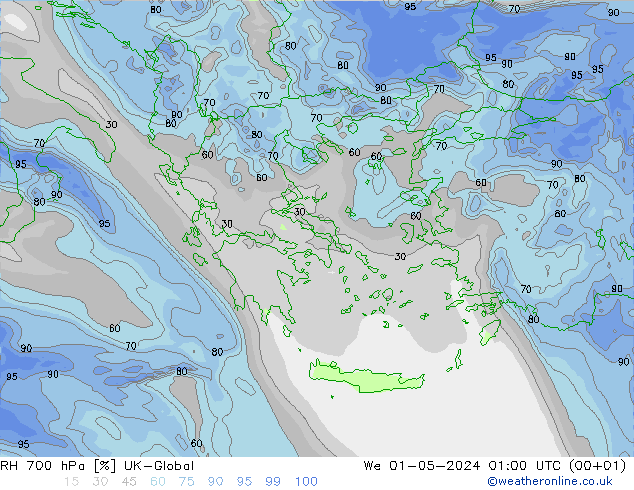 RH 700 hPa UK-Global  01.05.2024 01 UTC