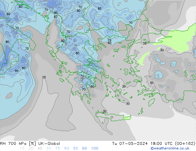 Humedad rel. 700hPa UK-Global mar 07.05.2024 18 UTC