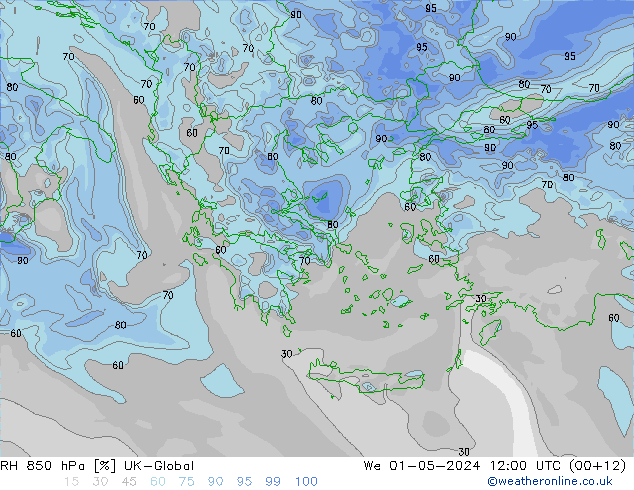 RH 850 hPa UK-Global St 01.05.2024 12 UTC