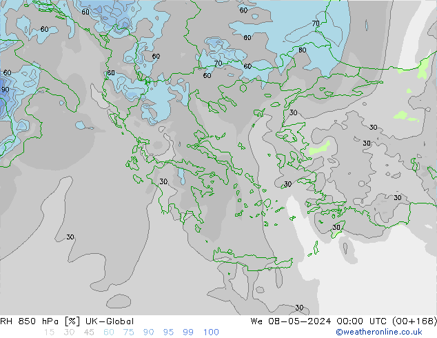 850 hPa Nispi Nem UK-Global Çar 08.05.2024 00 UTC