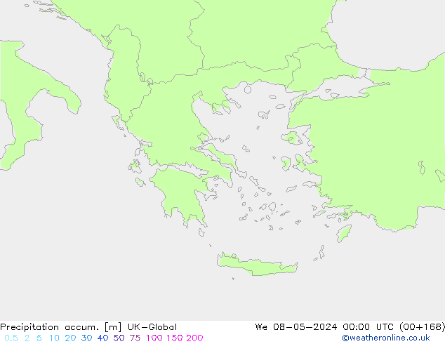 Precipitation accum. UK-Global mer 08.05.2024 00 UTC