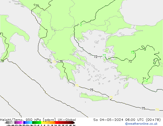 Height/Temp. 950 hPa UK-Global so. 04.05.2024 06 UTC