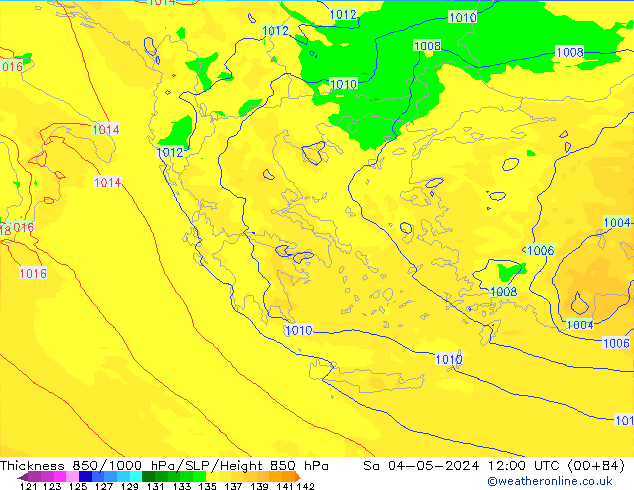 Dikte 850-1000 hPa UK-Global za 04.05.2024 12 UTC