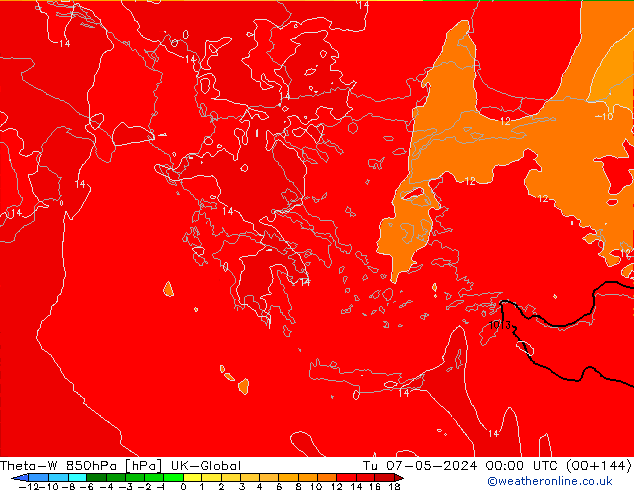 Theta-W 850hPa UK-Global Út 07.05.2024 00 UTC