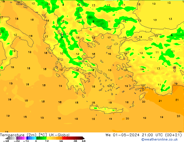 Temperature (2m) UK-Global We 01.05.2024 21 UTC