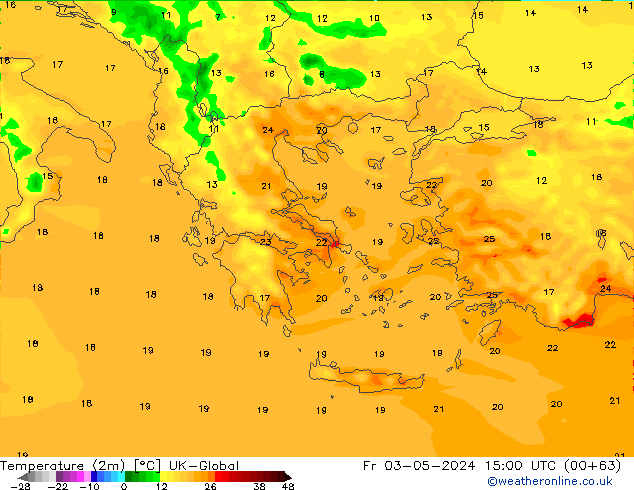 Temperature (2m) UK-Global Fr 03.05.2024 15 UTC