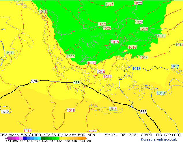 Thck 500-1000hPa UK-Global We 01.05.2024 00 UTC