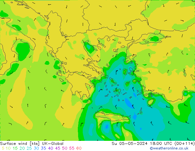 Surface wind UK-Global Su 05.05.2024 18 UTC