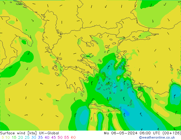 Viento 10 m UK-Global lun 06.05.2024 06 UTC