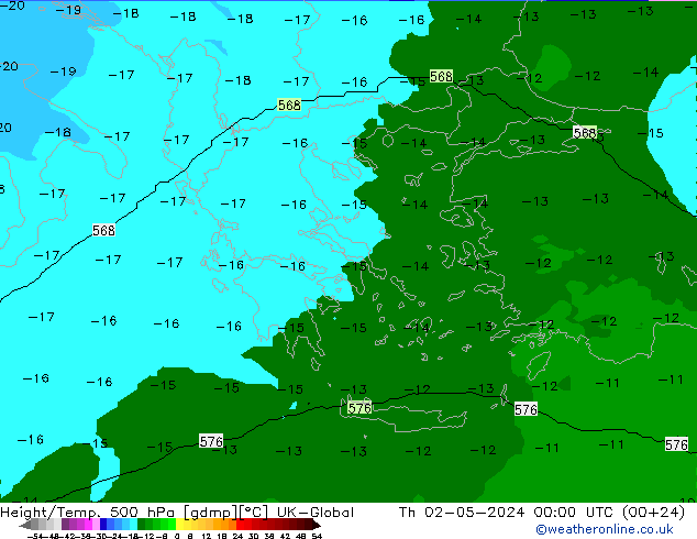 Height/Temp. 500 hPa UK-Global Th 02.05.2024 00 UTC