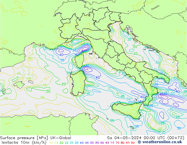 Isotachs (kph) UK-Global Sa 04.05.2024 00 UTC