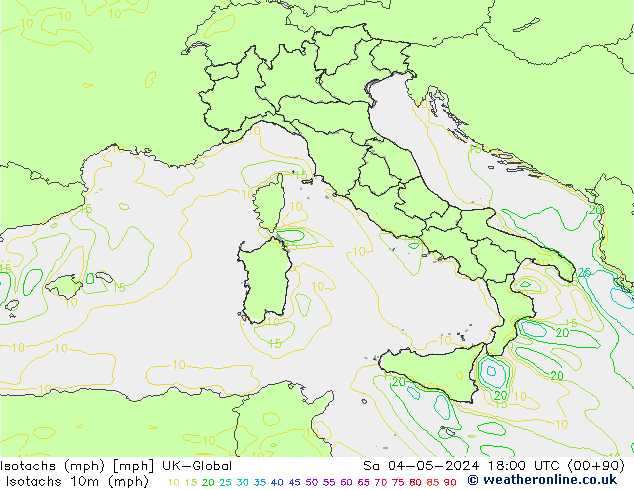 Isotachs (mph) UK-Global Sáb 04.05.2024 18 UTC