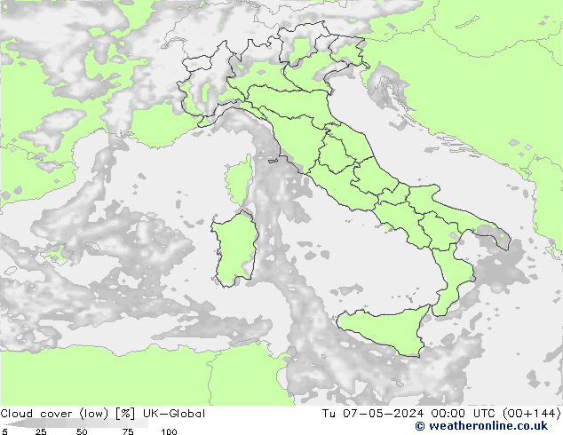 Bewolking (Laag) UK-Global di 07.05.2024 00 UTC