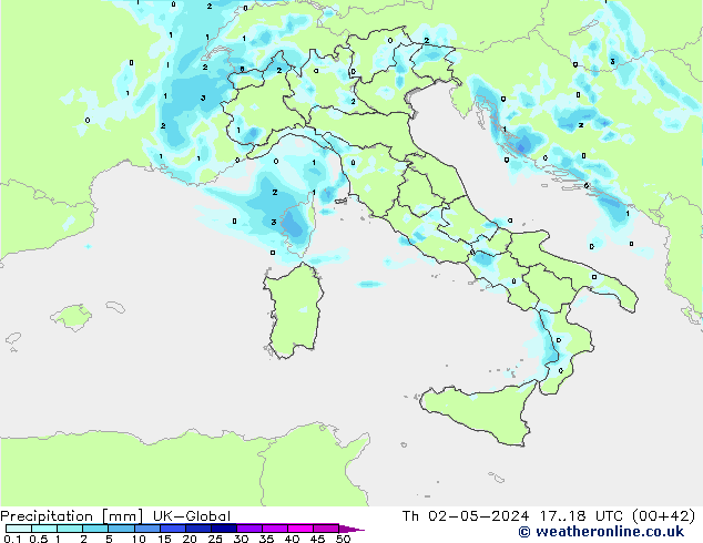 Precipitazione UK-Global gio 02.05.2024 18 UTC