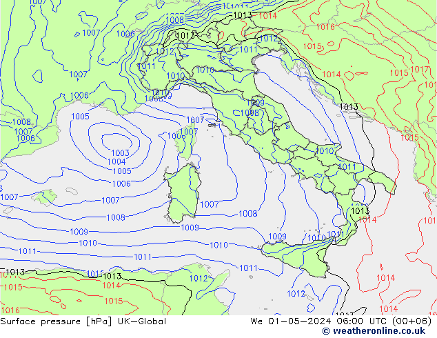 Luchtdruk (Grond) UK-Global wo 01.05.2024 06 UTC