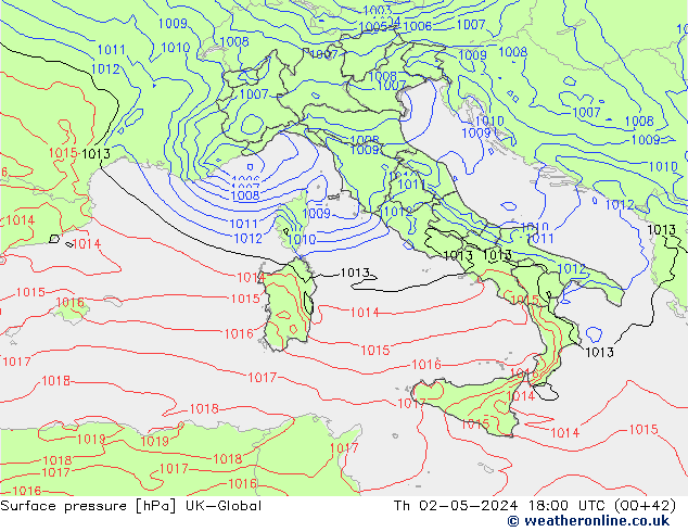 Surface pressure UK-Global Th 02.05.2024 18 UTC