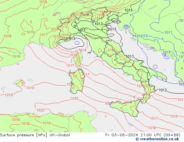 Surface pressure UK-Global Fr 03.05.2024 21 UTC