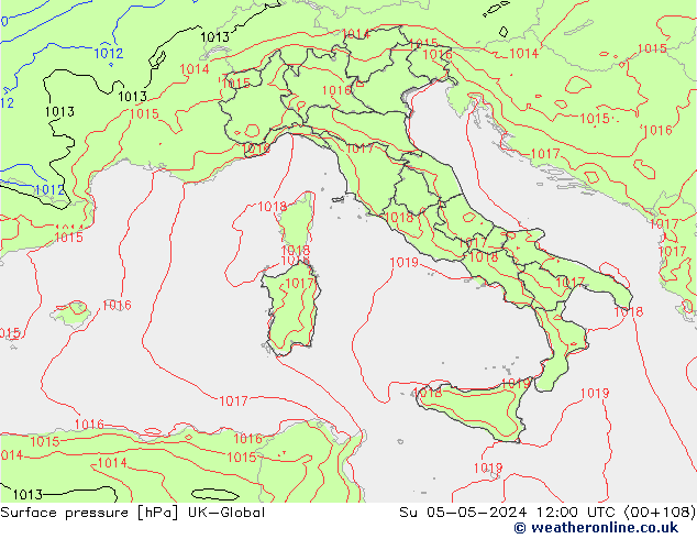 Surface pressure UK-Global Su 05.05.2024 12 UTC