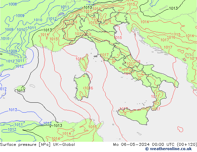 Surface pressure UK-Global Mo 06.05.2024 00 UTC