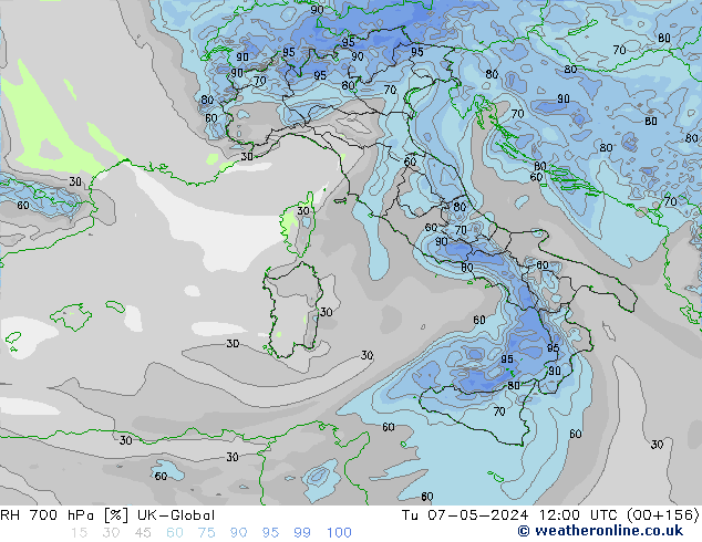 RH 700 hPa UK-Global Tu 07.05.2024 12 UTC