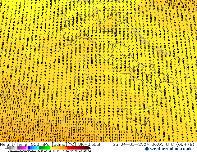 Height/Temp. 850 hPa UK-Global So 04.05.2024 06 UTC