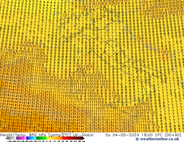 Yükseklik/Sıc. 850 hPa UK-Global Cts 04.05.2024 18 UTC