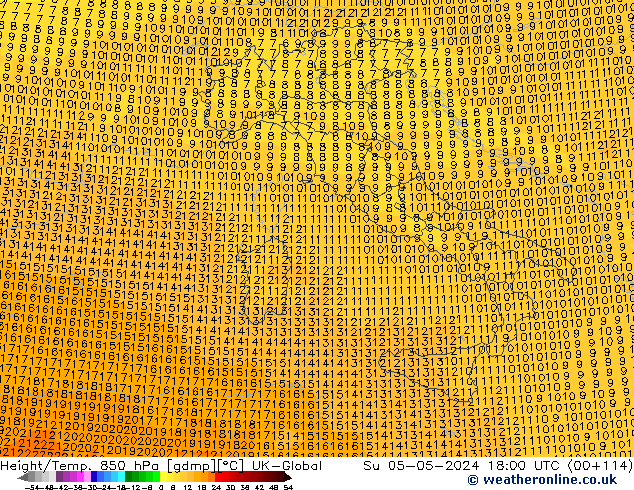 Height/Temp. 850 hPa UK-Global Su 05.05.2024 18 UTC