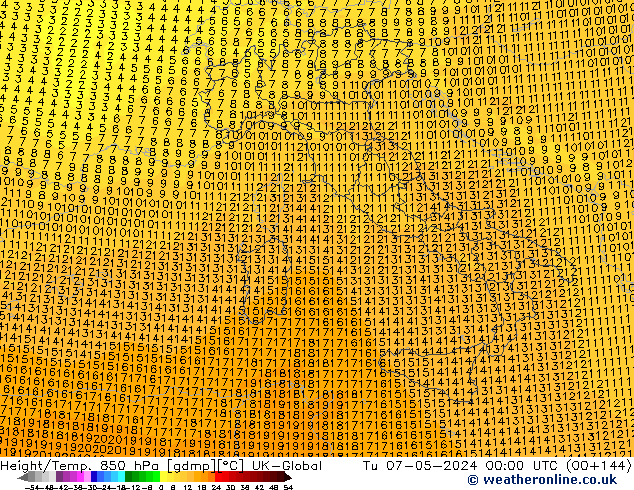 Height/Temp. 850 hPa UK-Global Út 07.05.2024 00 UTC