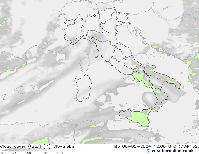 Cloud cover (total) UK-Global Mo 06.05.2024 12 UTC