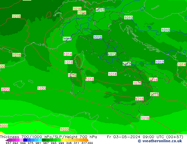 Thck 700-1000 hPa UK-Global ven 03.05.2024 09 UTC