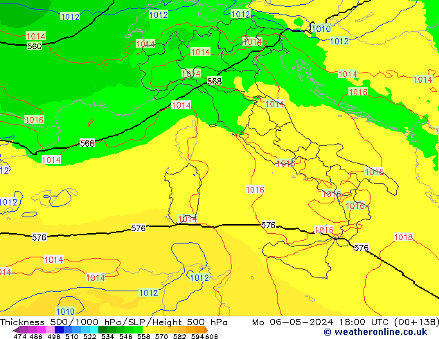 Schichtdicke 500-1000 hPa UK-Global Mo 06.05.2024 18 UTC