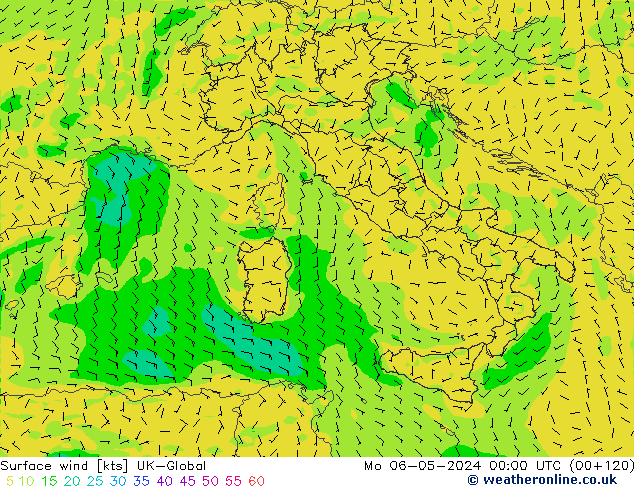 Surface wind UK-Global Mo 06.05.2024 00 UTC