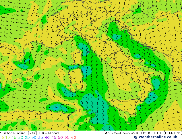 Surface wind UK-Global Mo 06.05.2024 18 UTC