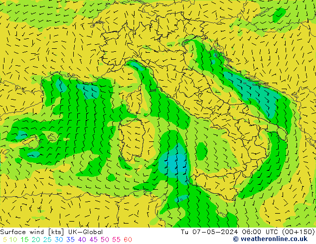 Vento 10 m UK-Global Ter 07.05.2024 06 UTC