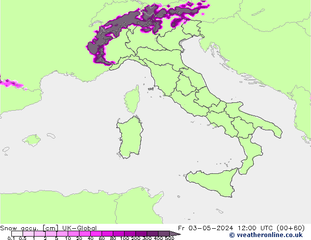 Snow accu. UK-Global Fr 03.05.2024 12 UTC